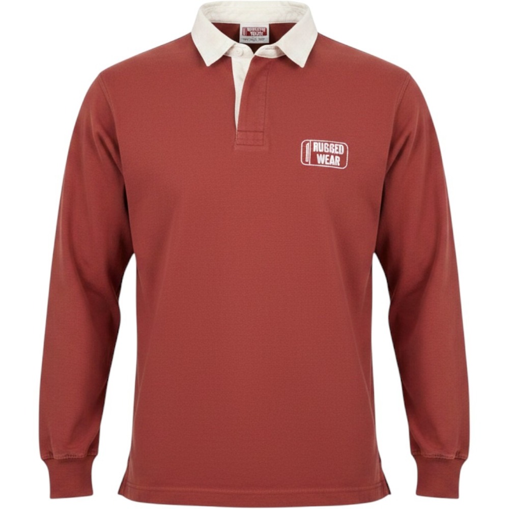 Vintage Wrangler Rugged Wear Long Sleeve Polo Mens L Maroon Rugby Shirt Workwear